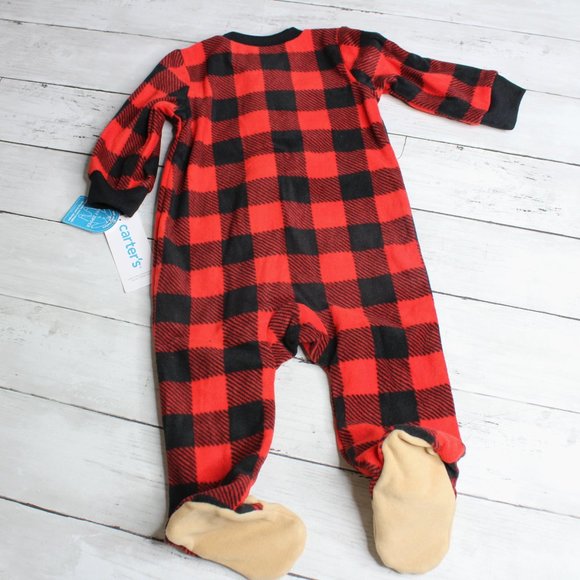 Carter's Baby Fleece Pajama Sleeper Size Newborn Red Plaid - Picture 4 of 4